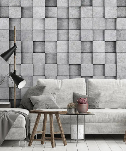 3D tapetas, kūbai sienoje, cementas - 11514VEKW