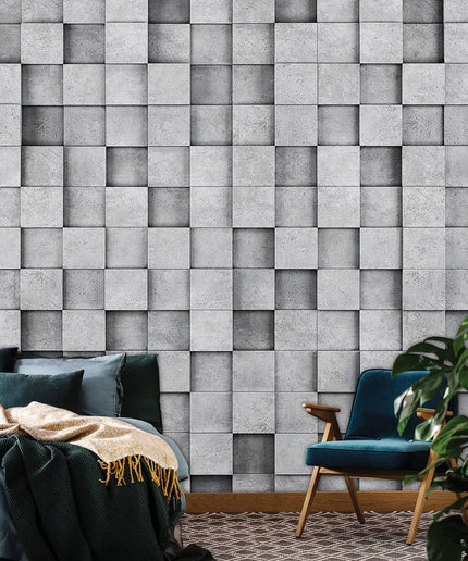 3D tapetas, kūbai sienoje, cementas - 11514VEKW