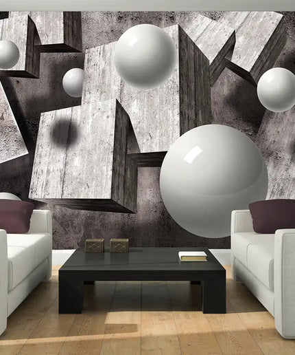 3D tapetas, betono luitai, rutuliai - 2943VE; 10235VEAR1