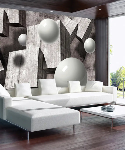 3D tapetas, betono luitai, rutuliai - 2943VE; 10235VEAR1