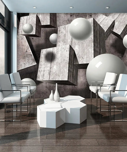 3D tapetas, betono luitai, rutuliai - 2943VE; 10235VEAR1