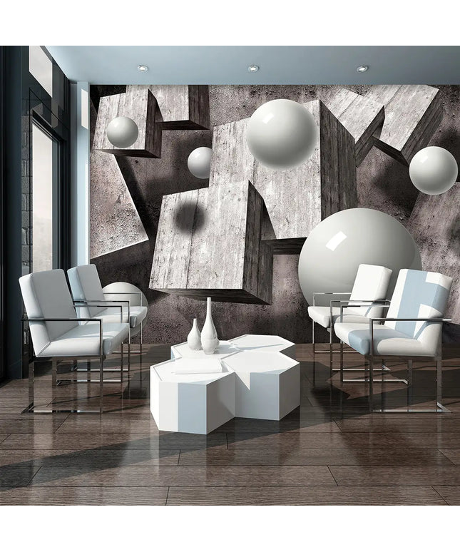 3D tapetas, betono luitai, rutuliai - 2943VE; 10235VEAR1