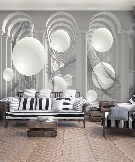 3D tapetas, kolonos ir rutuliai - 3048VE