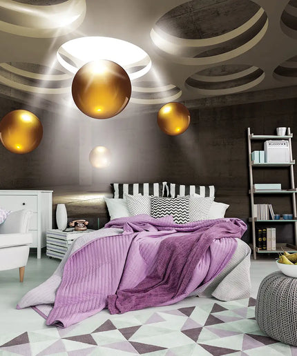 3D tapetas, aukso rutuliai - 3319VE