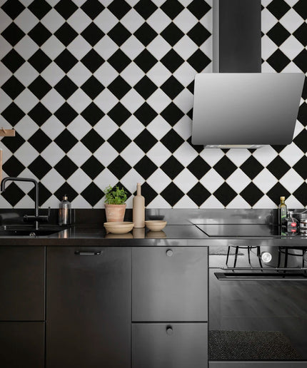 Flizelininiai tapetai, Checkered Tiles, Black &amp; White - R18551