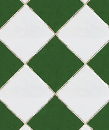 Flizelininiai tapetai, Checkered Tiles, White &amp; Green - R18551