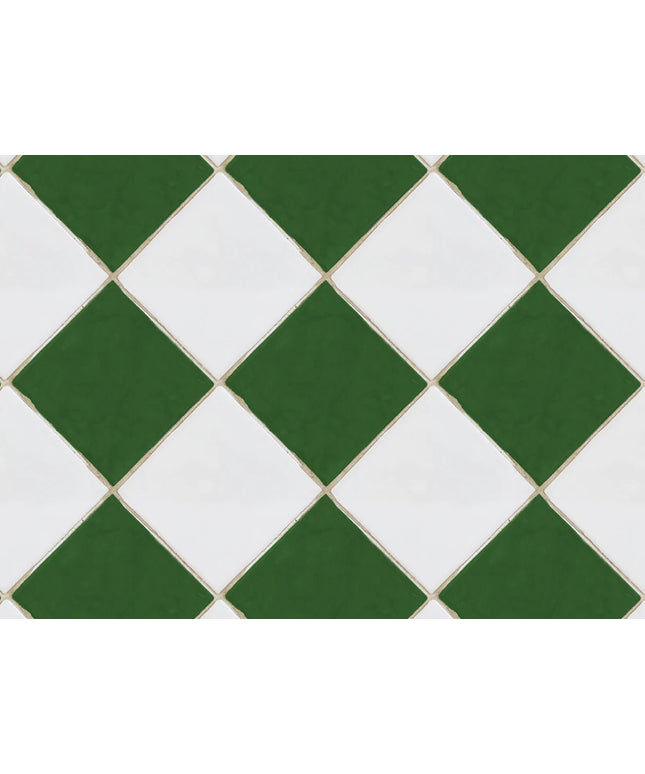 Flizelininiai tapetai, Checkered Tiles, White &amp; Green - R18551