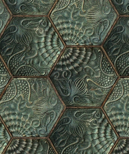 Flizelininiai tapetai, Hexagon Tiles Emerald - R18526