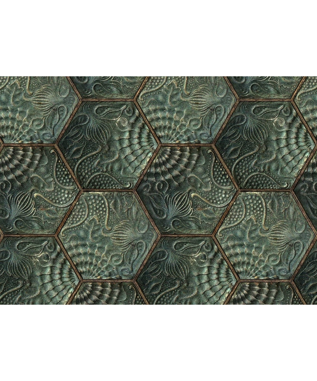 Flizelininiai tapetai, Hexagon Tiles Emerald - R18526