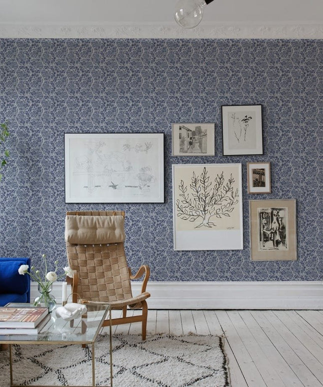 Flizelininiai tapetai, Marbled Hexagon Tiles, Dark Blue - R18557