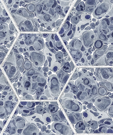 Flizelininiai tapetai, Marbled Hexagon Tiles, Dark Blue - R18557