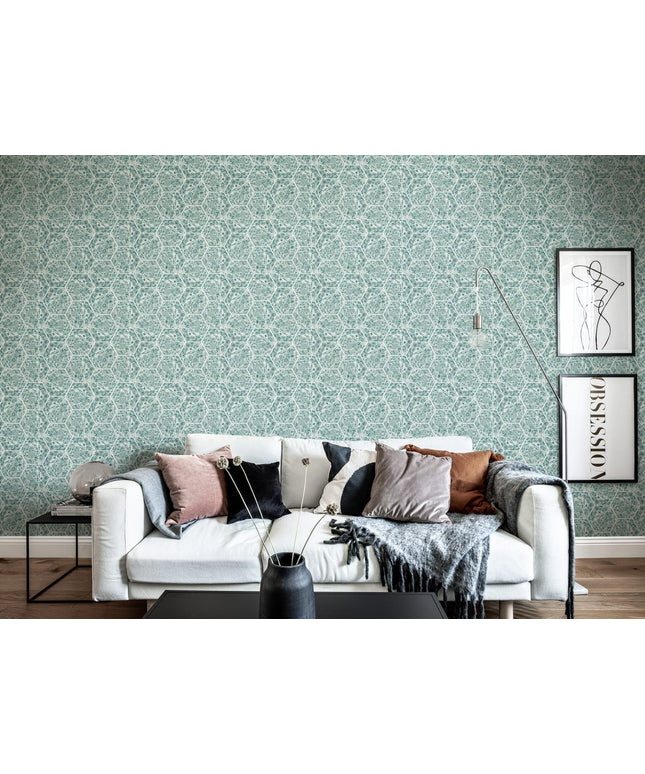 Flizelininiai tapetai, Marbled Hexagon Tiles, Green - R18557