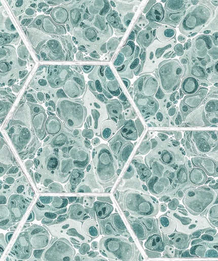 Flizelininiai tapetai, Marbled Hexagon Tiles, Green - R18557