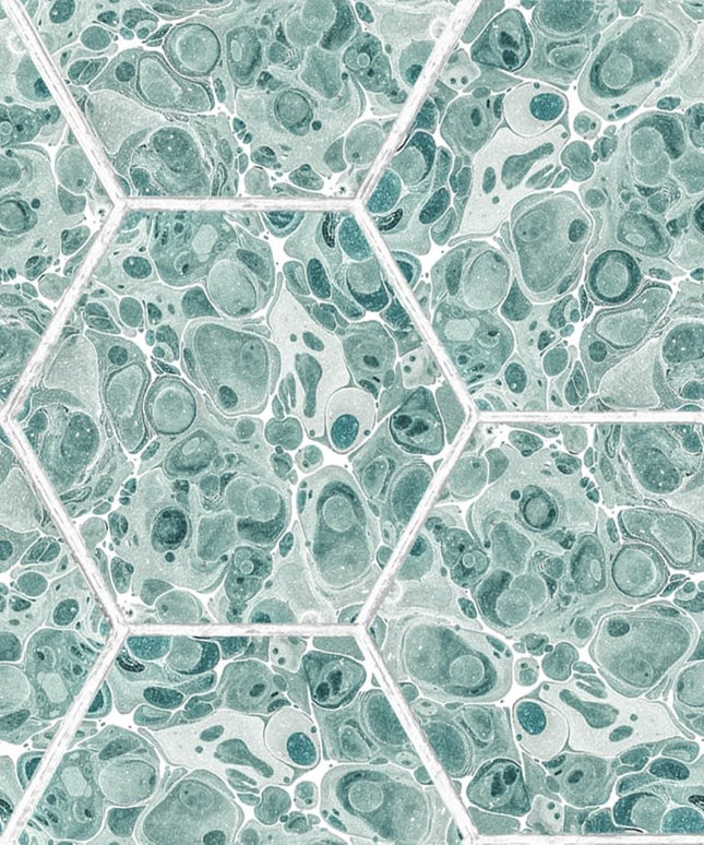 Flizelininiai tapetai, Marbled Hexagon Tiles, Green - R18557