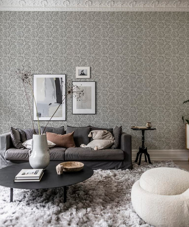 Flizelininiai tapetai, Marbled Hexagon Tiles, Grey - R18557