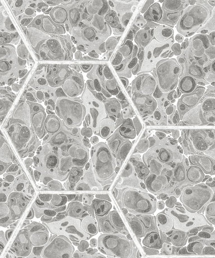 Flizelininiai tapetai, Marbled Hexagon Tiles, Grey - R18557