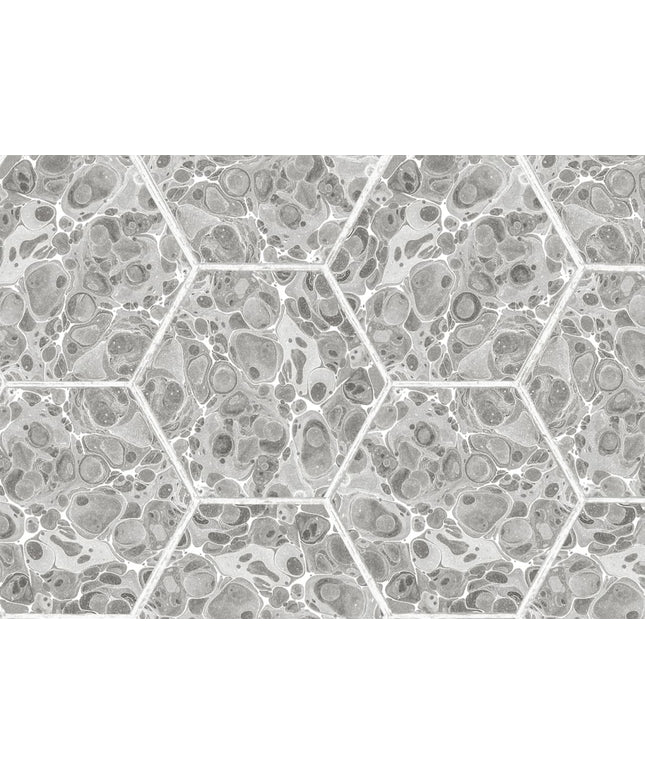 Flizelininiai tapetai, Marbled Hexagon Tiles, Grey - R18557