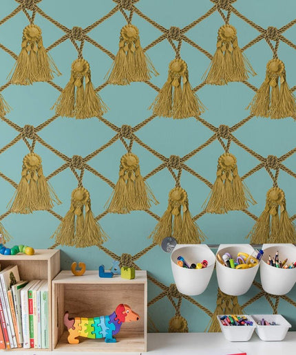 Flizelininiai tapetai, Tassels, Soft Turquoise - R18560