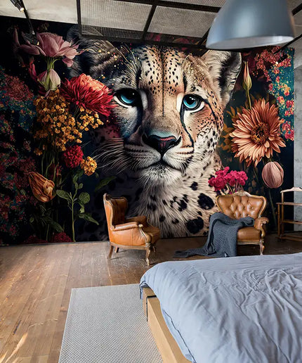 Fototapetas, gyvūnai, leopardas tarp žiedų - 14666
