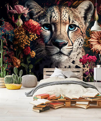 Fototapetas, gyvūnai, leopardas tarp žiedų - 14666
