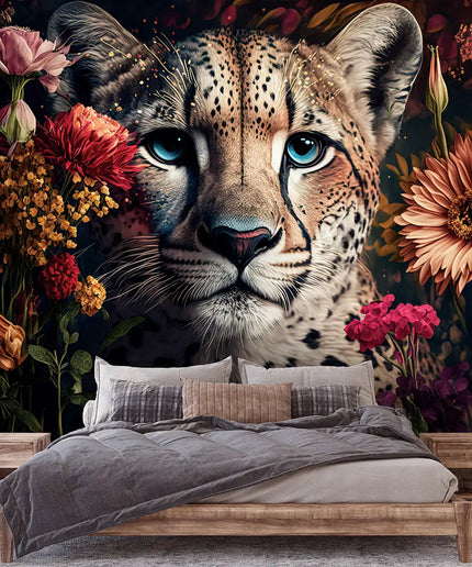 Fototapetas, gyvūnai, leopardas tarp žiedų - 14666