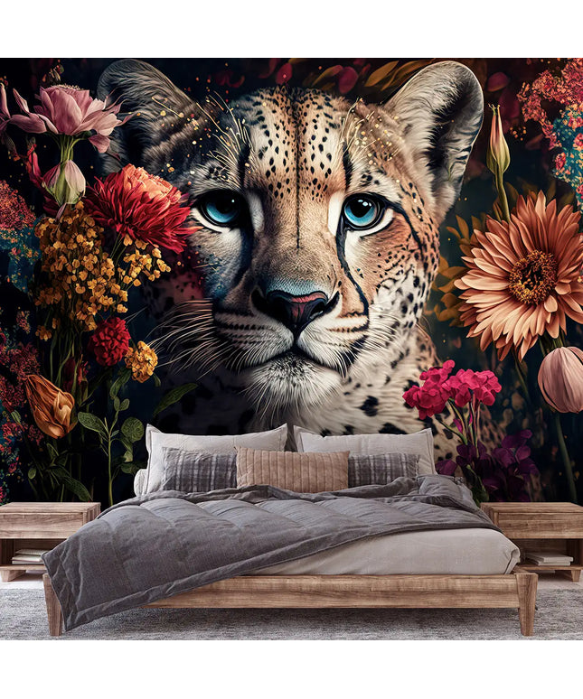 Fototapetas, gyvūnai, leopardas tarp žiedų - 14666