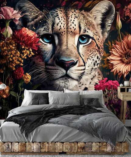 Fototapetas, gyvūnai, leopardas tarp žiedų - 14666