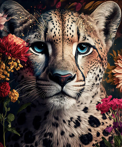 Fototapetas, gyvūnai, leopardas tarp žiedų - 14666