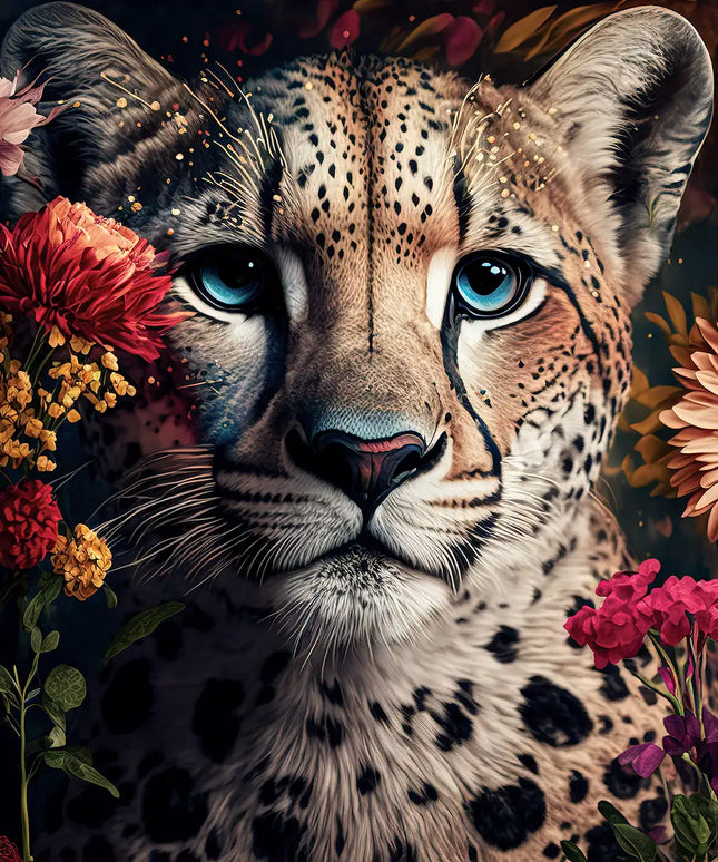 Fototapetas, gyvūnai, leopardas tarp žiedų - 14666