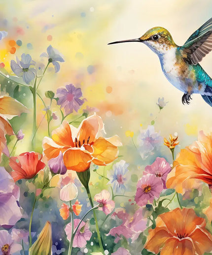 Fototapetas, gėlės, kolibris ir žiedai - 15017