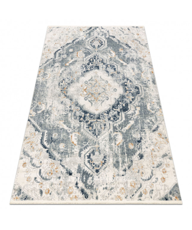 DISTIN 0816A mėlyna / šviesiai žalia / balta modernus kilimas - Ornamentas, vintažinis, kutais