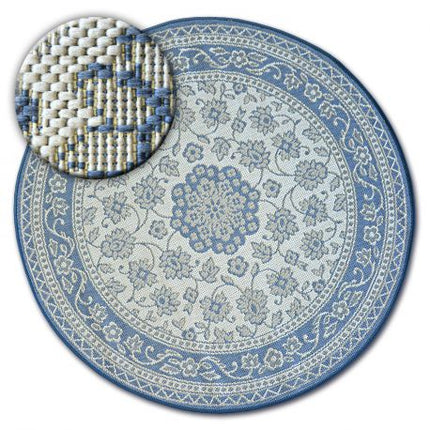 Kilimas Apskritas kilimas sizalio virvelės FLAT 48691/591 vitražas GĖLĖS mėlyna