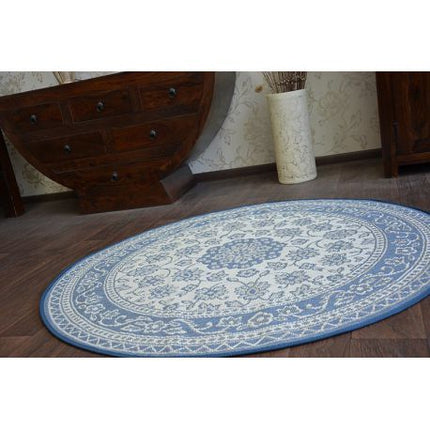 Kilimas Apskritas kilimas sizalio virvelės FLAT 48691/591 vitražas GĖLĖS mėlyna