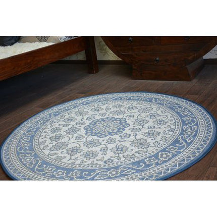 Kilimas Apskritas kilimas sizalio virvelės FLAT 48691/591 vitražas GĖLĖS mėlyna