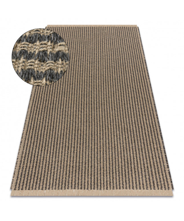 Kilimas JUTE 3650 melns / smėlio spalvos linijos - džiutas, plokščias austas, kutais