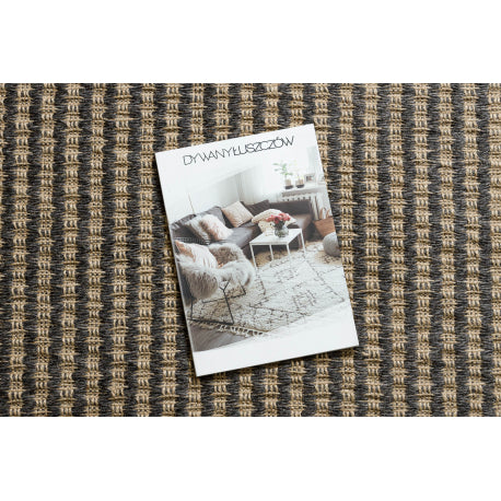Kilimas JUTE 3650 melns / smėlio spalvos linijos - džiutas, plokščias austas, kutais