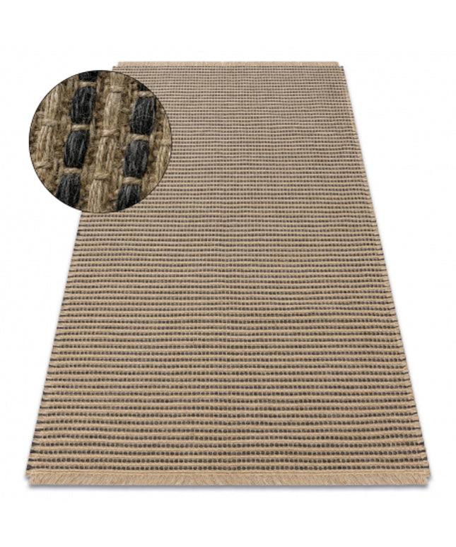 Kilimas JUTE 3652 melns / smėlio spalvos linijos - džiutas, plokščias austas, kutais