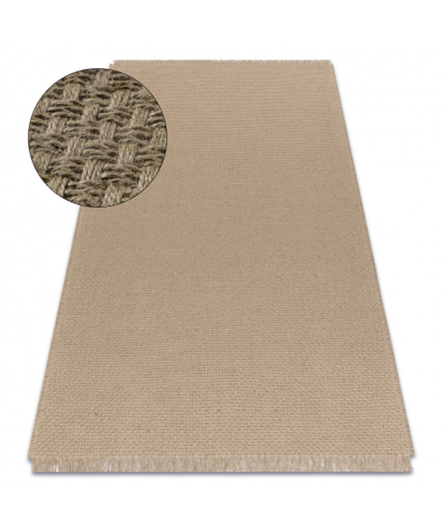 Kilimas JUTE 3731 smėlio spalvos Vienspalvis - džiutas, plokščias austas, kutais