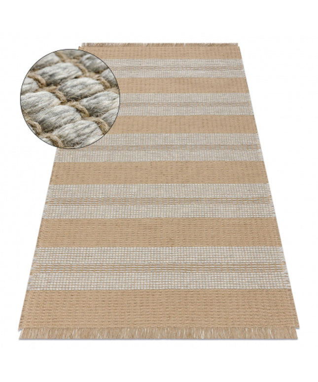 Kilimas JUTE 3734 smėlio spalvos / pilkos juostelės - džiutas, plokščias austas, kutais