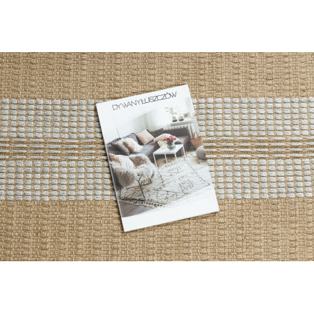 Kilimas JUTE 3734 smėlio spalvos / pilkos juostelės - džiutas, plokščias austas, kutais