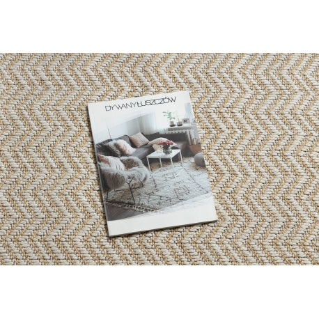 Kilimas ORIGI 3739 kremastaas / smėlio spalvos - Rėmas, chevron plokščia austa SISAL virvelė