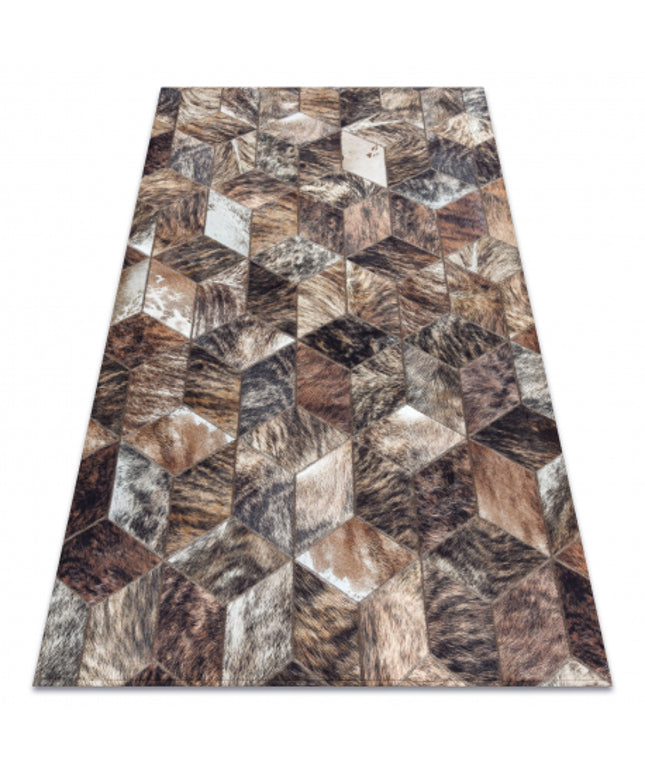 Kilimas PATCHWORK 21715 rudas - Karvės oda, kratinys, Deimantai