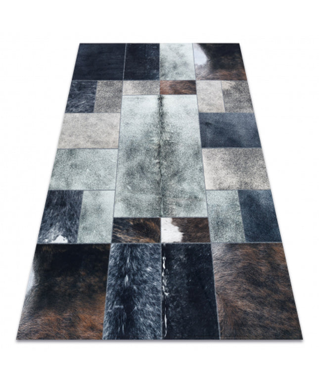 Kilimas PATCHWORK 21719 juodas - Karvės oda, kratinys