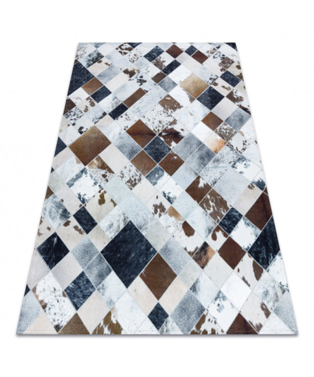Kilimas PATCHWORK 21720 smėlio spalvos / rudas - Karvės oda, kratinys, Deimantai
