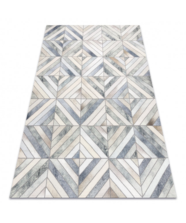 Kilimas PATCHWORK 21721 smėlio spalvos / pilka - Karvės oda, geometrinis