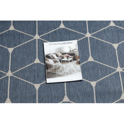 Kilimas sizalio virvelės FLAT 48721/591 kauliukai 3D mėlyna