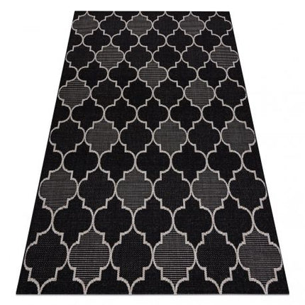 Kilimas sizalio virvelės FLOORLUX 20607 , Maroko dobilai, trellis juoda / sidabras
