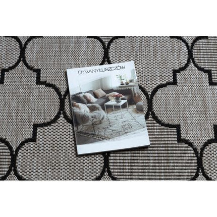 Kilimas sizalio virvelės FLOORLUX 20607 , Maroko dobilai, trellis sidabras / juoda