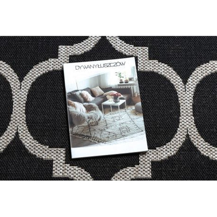 Kilimas sizalio virvelės FLOORLUX 20608 , Maroko dobilai, trellis juoda / sidabras