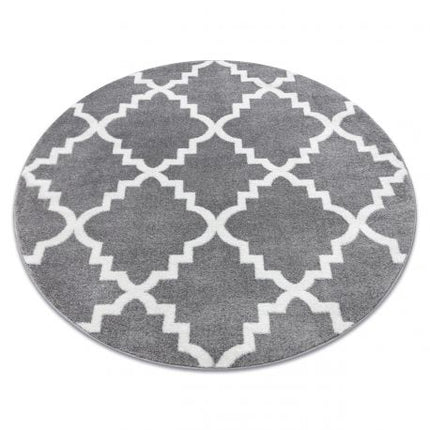 Kilimas SKETCH Apskritas kilimas - F343 pilka/kremastaas Maroko dobilai trellis